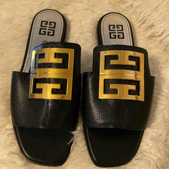 Givenchy Women's Black Logo Insert Leather Sandals - Picture 2 of 6